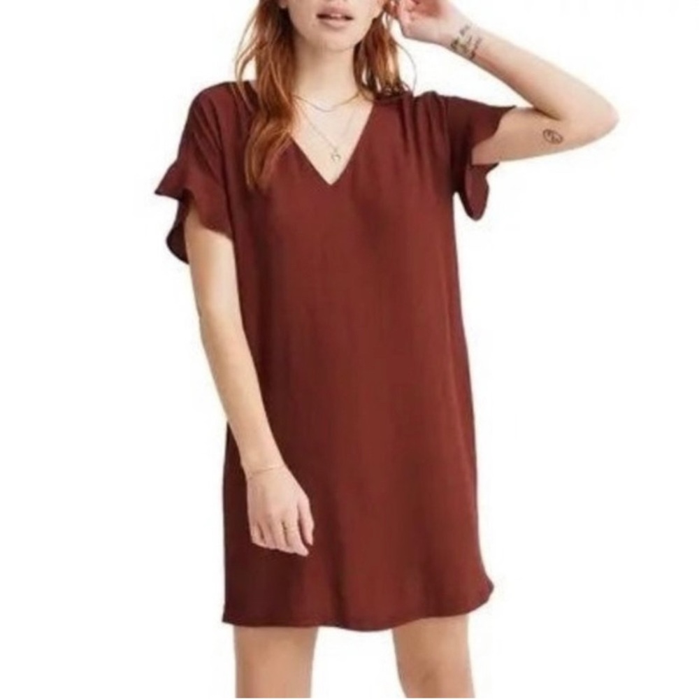 Madewell xs ruffle rust color sleeve easy dress
